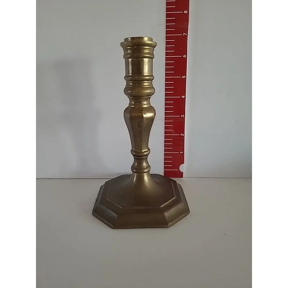 Antiqued Brass Taper Candleholders 7 Inches Heavy Square Base Made in India
